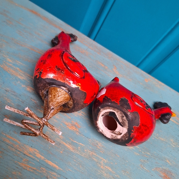 Chickens Rooster Bird Figurines Set of 2 Glazed Pottery Clay Crackled Vintage - Picture 6 of 17